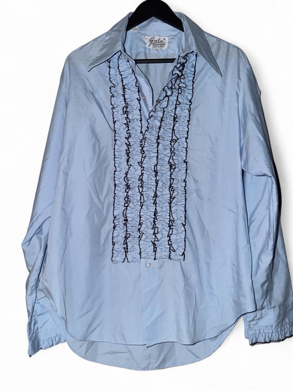 Vintage Gala Blue Ruffle Button Up Shirt XL